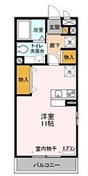 アビテ弁天 1階ワンルームの間取り