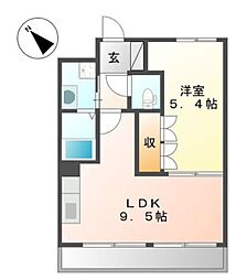 ディア・ベルジュ 2階1LDKの間取り