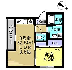 市川市日之出アパート 1LDKの間取図画像