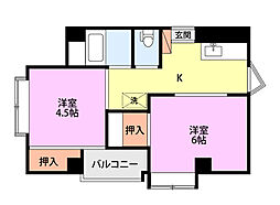 コーポ寄附町 2Kの間取図画像