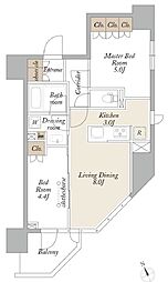 プライマル浅草言問通 4階2LDKの間取り