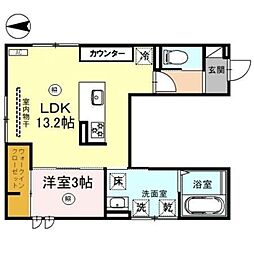 神前ウエストワンズ 1階1LDKの間取り