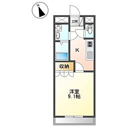 ロッソ・スクーデリア 1階1Kの間取り