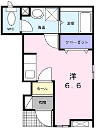 カーサ プラシード 1階ワンルームの間取り