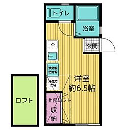 ウエストウイング 2階ワンルームの間取り