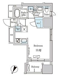 パークアクシス小伝馬町 2階ワンルームの間取り