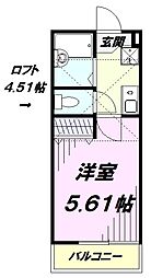 西武新宿線 航空公園駅 徒歩11分の賃貸アパート 2階1Kの間取り