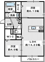 南海高野線 狭山駅 徒歩13分の賃貸アパート 2階2LDKの間取り