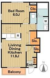 小田急小田原線 鶴川駅 バス11分 和光学園下車 徒歩1分の賃貸アパート 1階1LDKの間取り