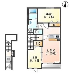 グランツII 2階2LDKの間取り