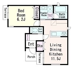 パインB 1階1LDKの間取り