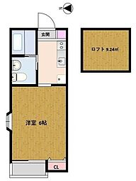 ルーブル六番館 1階1Kの間取り