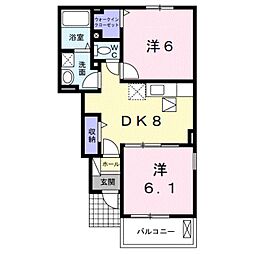 南海加太線 中松江駅 徒歩12分の賃貸アパート 1階2DKの間取り