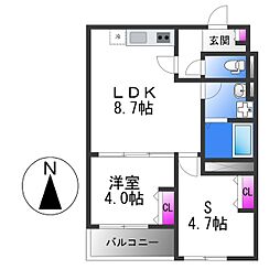 近鉄奈良線 河内花園駅 徒歩9分の賃貸アパート 2階1SLDKの間取り