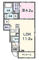 サンヴェルデ 1階1LDKの間取り