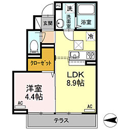 honnete光が丘B 1LDKの間取図画像