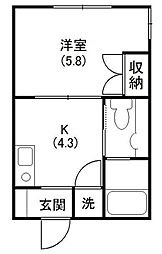 銀河ハイツ 1Kの間取図画像