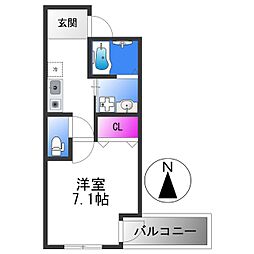 フジパレス長田ノース 2階1Kの間取り