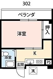 コーポタマ 3階1Kの間取り