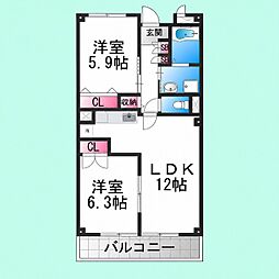 サニーグレイス 2LDKの間取図画像