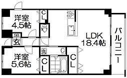 クレスト津田駅前 5階2LDKの間取り