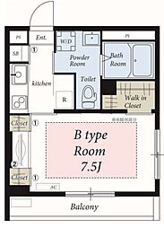 リブリ・グレーシア 2階1Kの間取り