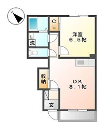 ランゲスレーベン五月台 1階1LDKの間取り