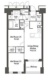 プライマル練馬豊島園 2階2LDKの間取り