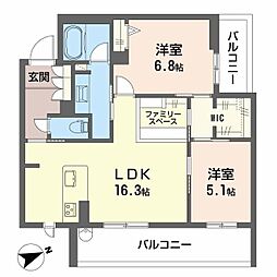 アルテーヌ浜寺元町 3階2LDKの間取り