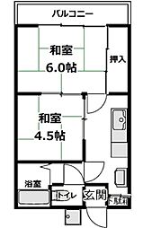 コーポ春日 2階2Kの間取り