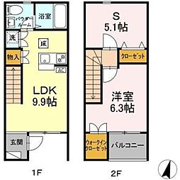 アンジュエール　A 1階2LDKの間取り