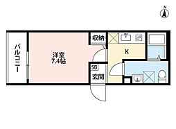 阪急神戸本線 武庫之荘駅 徒歩12分の賃貸アパート 1階1Kの間取り