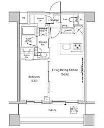 ザ・パークハビオ目黒プレイス 1LDKの間取図画像