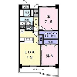 JR紀勢本線 紀三井寺駅 3.1kmの賃貸マンション 1階2LDKの間取り