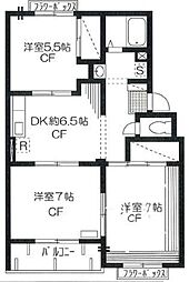 JR青梅線 小作駅 バス8分 中原北下車 徒歩1分の賃貸マンション 2階3DKの間取り