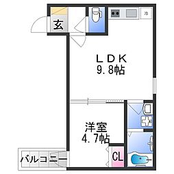 CASA友井 3階1LDKの間取り