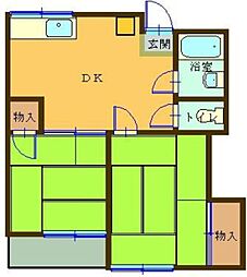 金子アパート 2階2DKの間取り