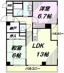 ラ・リーヴ 3階2LDKの間取り