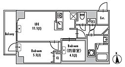 グランパセオ上野御徒町 7階2LDKの間取り