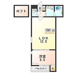 ハウスモメゾン大浜B棟 3階1LDKの間取り