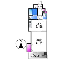 近鉄南大阪線 北田辺駅 徒歩2分の賃貸マンション 6階1DKの間取り