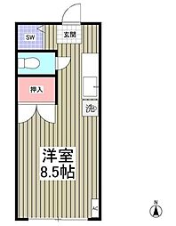 ハイツいけのや 1階ワンルームの間取り