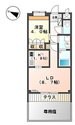アクアマリンK 1LDKの間取図画像