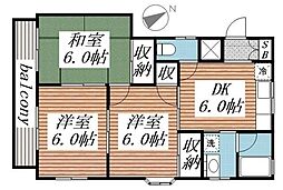 小川コーポ 2階3DKの間取り