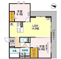 マルシェル館浦和美園 3階2LDKの間取り