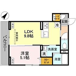 蕨市中央5丁目アパート 1LDKの間取図画像