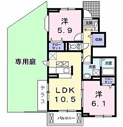 ベルグランII 1階2LDKの間取り