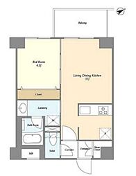 グランカーサ清澄白河 1階1LDKの間取り