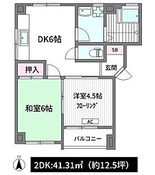 サンハイツ戸倉 2DKの間取図画像
