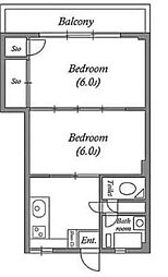 TAS椎名町レジデンス 4階2DKの間取り